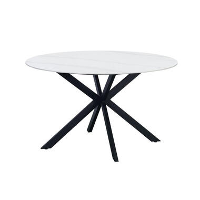 Ronde eettafel Yuna Ø150 cm marmerlook wit   Stoneware   Wit