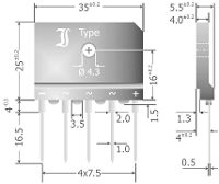 Diotec DBI25 16A Bruggelijkrichter SIL 5 1600 V 25 A Driefasig