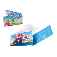 Super Mario uitnodigingen   8x stuks   inclusief enveloppen   kinderfeestje kaarten