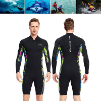 DUIK&SAIL Heren 1.5Mm Neopreen Shorty Wetsuit UV bestendig met ritssluiting aan de voorkant en lange mouwen Duikpak voor