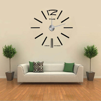 DIY Frameless Wall Clock Kit 3D Mirror Decoration Black Big Large