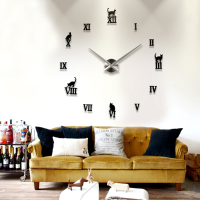 Diy Large Wall Clock 3d Cute Cat Mirror Wall Clock Sticker