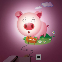 Diy Sticker Wall Lamp Cartoon Pink Pig Led 3d Night Wallpaper Light