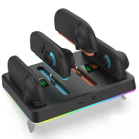 DOBE TNS 3160 Switch2 4 Controller Oplaaddock RGB Verlichting Muurbevestigbare Gaming Accessoires met Buzzer Waarschuwin