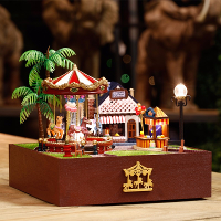 Dollhouse Miniature Playground Carousel Model Diy Kit Music Box With Light