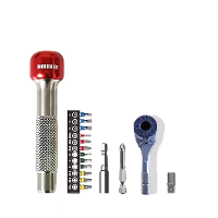 DONUMEH Ratchet Sleutelhanger 1/4 Hex Koppelingschroevendraaierset Roestvrij staal Compact EDC Tool Snelle Release Steek