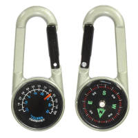 Double Sided Metal Mini Compass Thermometer Key Chain