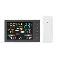 Draadloos Weerstation met Kleurendisplay Binnen Buiten Thermometer Hygrometer met Voorspelling Radiogestuurde Klok Meert