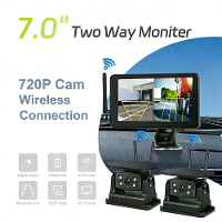 Draadloze 7 Inch Twee Weg IPS Monitor Zonne energie Opladen HD 720P Achteruitrijcamera 2CH Systeem Nachzicht IP68 Waterd