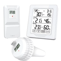 Draadloze zwembadthermometer drijvend digitaal watertemperatuurensor 3 kanaals weerstation met extern sensor LCD display