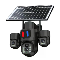 Drie Lens 6MP HD Zonne energie Beveiligingscamera 5X Zoom PTZ Kleur Nachtzicht Rode Blauwe Alarm Draadloze WiFi Buiten A