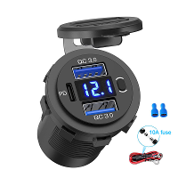 Drie Poort 12V/24V USB Oplader Stopcontact Dubbel 18W QC 3.0 & 20W PD USB C Voor Auto Motorfiets Met Voltmeter Power Swi