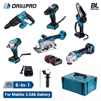 Drillpro 6 in 1 Gereedschap Combo Kit 3.0Ah Brushless Elektrische Steek Met Impactboor Hoekschuurmachine Cirkelzaag Hame