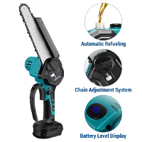 Drillpro 8 Inch Borstelloze Elektrische Kettingzaag Draadloos Oplaadbaar Snelle Houtsnijdings Tuin Snoei Gereedschap Ges