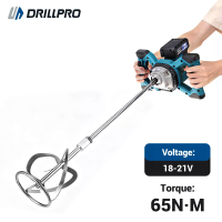 Drillpro Draadloze borstelloze mixer met 6 standen, 65 N·m koppel, draagbare cementverf mortelmixer M14 stang