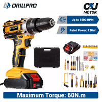 Drillpro Draadloze Elektrische Boormachine 21V Borstelloze Motor 7500mAh Accu Impactfunctie Hoge Koppel 60N.M Krachtige