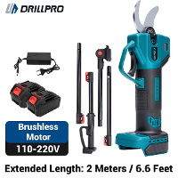 Drillpro Draadloze Elektrische Snoeischaar Borstelloze Motor 30mm Snijdiameter Aluminium Verlengstok 2m Makita 18V Accu