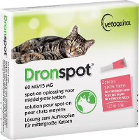 Dronspot 60mg/15mg Spot on Oplossing Voor Middelgrote Katten Pipet