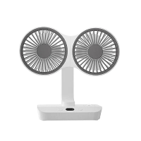 Dubbele bureauventilator met dubbele kop, 360° rotatie USB oplaadbaar, batterijgevoed, draagbare automatisch roterende t