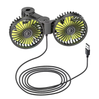 Dubbelkop achterbank autoventilator 360° roteerbaar USB oplaadbaar 3 snelheidsinstellingen 5 bladen universele voertuigk