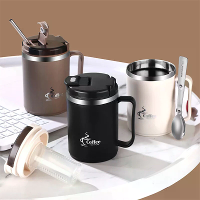 Dubbelwandige koffie office mok 304 roestvrijstalen waterbeker met lepel & theefilter lekvrij anti verbranding drinkbeke