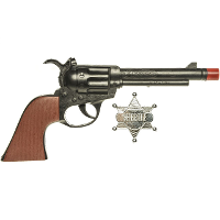 Cowboy speelgoed pistool   24 cm   met sheriff ster   Cowboy verkleedaccessoires wapen