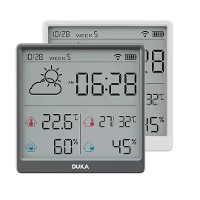 DUKA LCD Draadloze Slimme Thuis WIFI Temperatuur  en Vochtigheid Weer Sensor Oplaadbare Binnen Klok Hygrometer Mini Digi
