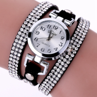 Duoya Casual Style Crystal Ladies Bracelet Watch Luxury Fine Leather Winding Women Quartz Watches