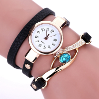 DUOYA XR1856 Gold Eye Gemstone Leather Strap Bracelet Watch