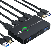 USB KVM Switch HDMI 2 poort Box USB en HDMI compatibele switch voor 2 computers, deel een toetsenbord, muis, printer en