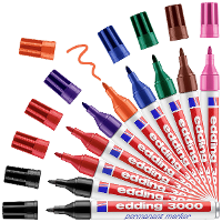 Edding 4 3000 10999 Permanent marker Zwart, Rood, Blauw, Groen, Oranje, Bruin, Violet, Roze Watervast: Ja