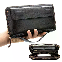 Ekphero Echte Lederen Portemonnee Lange Handtas Grote Capaciteit Kaarthouder Geldclip Retro Clutch Bag met Rits Telefoon