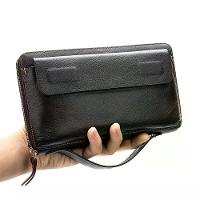 Ekphero Echte Leer Portemonnee Grote Capaciteit Retro Clutch Tas Rits Telefoon Pocket Lange Handtas Kaarthouder Geldclip