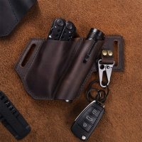 Ekphero EDC Outdoor Lederen Multifunctionele Zaklamp Riem Schede Met Sleutelhanger Heuptas Heuptas