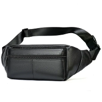Ekphero Heren Echte Leren Heuptas Sportgordel Zakje Business Casual Schoudertas Crossbody Tas Buiten zwart