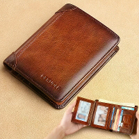 Ekphero Heren Portemonnee Echte Lederen RFID Blokkerende Korte Portemonnee Vintage Dun Multifunctionele ID Creditcard Ho