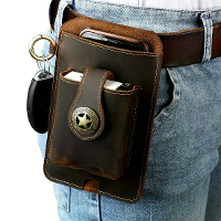 Ekphero Heren Vintage Echte Leren Heupzak, Multifunctionele Heuptas met Sleutelhanger, Telefoonzak voor Werk Buitensport
