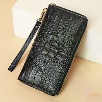 Ekphero Krokodillenprint Portemonnee Unisex Echt Leer Lange Geldclip Business Clutch Mode Rits Koeienhuid Handtas Muntza