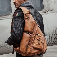 Ekphero Mannen Driehoek Borst Tas Retro PU Leer B6 Parachutisten Grote Capaciteit Lederen Soft Casual Tassen Schoudertas