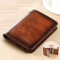 Ekphero Mannen Korte Ultradunne Eerste Laag Koeienhuid RFID Anti magnetische Portemonnee Retro Multi card Slot Kaarthoud