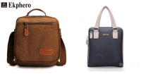 Ekphero(tm) Multifuctional Casual Genuine Leather Cotton Canvas Ipad Shoulder Crossbody Bag