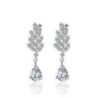 Elegant Leaf Plants Water Drop Zircon Dangle Earrings Women Jewelry