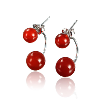 Elegant Round Agate Double Side Ear Stud Earrings Women Jewelry