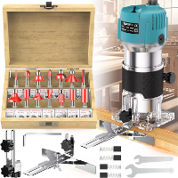 Elektrische Trimmer Hout Router 800W 30000RPM met 15 Wolfraamcarbide Router Bits Hoge Precisie Transparante Basis voor H