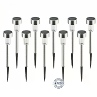 Elfeland 10PCS LED Zonnepad Lamp Stainless Steel Waterdicht Tuin Landschapsverlichting voor Thuis Straat Decoratie