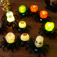 Elfeland 12PCS Halloween Spinenspaarlampen met Gloeiende Ogen LED Flameless Spin kaars Halloween Decoraties met Doodskop
