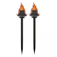 Elfeland 2 Pack Zonnige Tuinverlichting Outdoor Vlam Effect Padverlichting Warm Wit Auto Aan/Uit Waterdichte Gras/Stok V