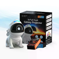 Elfeland BL X02 Ruimtehond Galaxie Projector met 13 Verwisselbare Sterpatronen 360° Rotatie HD Focuslens Bluetooth Speak