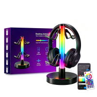 Elfeland Desktop RGB hoofdtelefoonstandaard 17 lichte modi Controlelerhouder met USB LED Muziekopname Atmosfeerlamp Hoof