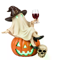Elfeland Halloween Ghost Night Light Tipsy Ghost Pumpkin Table Lamp met Wijnglas & Schedel USB Stekker LED Decor Sier Re
